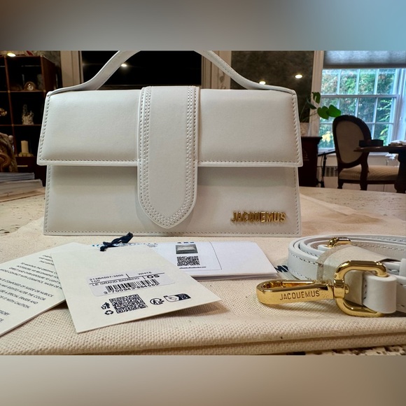 NWT + COA Jacquemus Le GRAND Bambino Satchel WHITE w Gold Accents - Picture 3 of 14